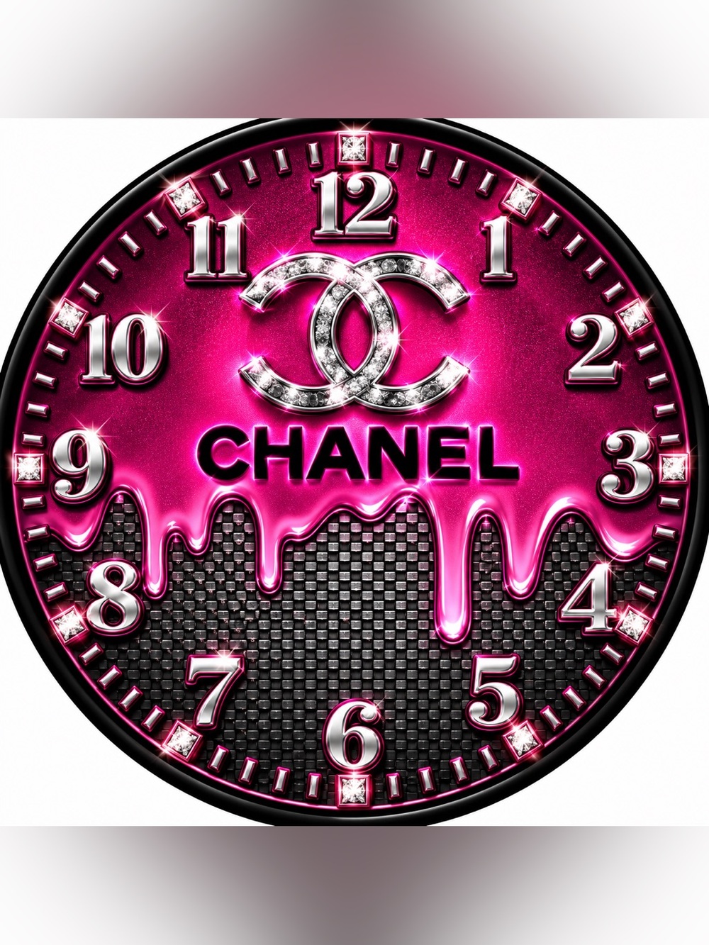 CHANEL Hot Pink and Black 9” Wall Clock